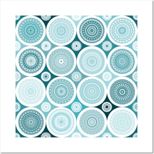 repeating pattern with boho style circles, teal color Posters and Art